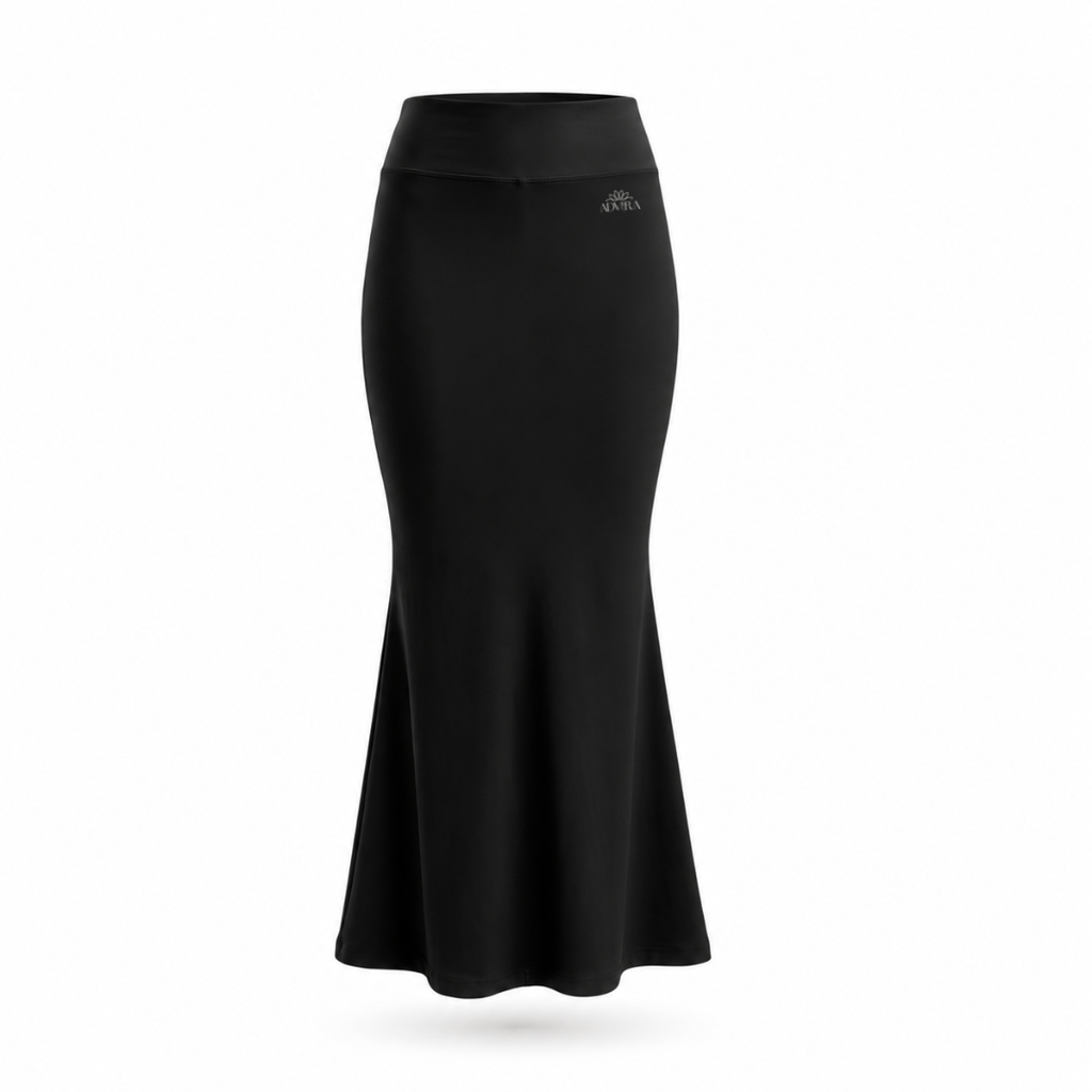 ADVIRA Midnight Noir black saree shapewear petticoat for women – mermaid fit, high-rise waist